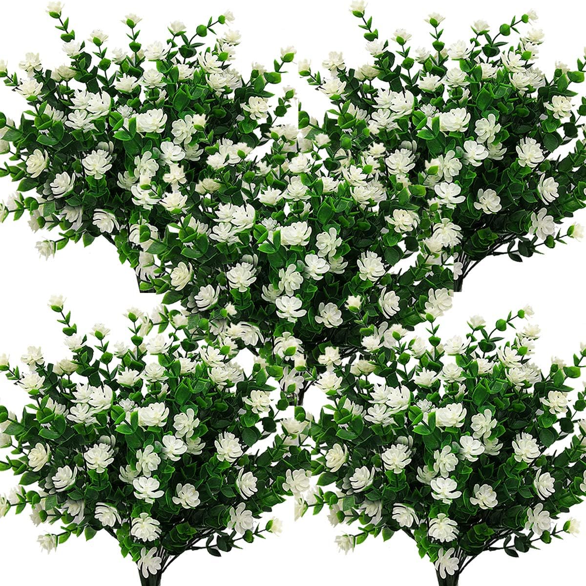 10 Bundles Artificial Fake Flowers, Faux Outdoor Plastic Plants UV Resistant Shrubs Outside Indoor