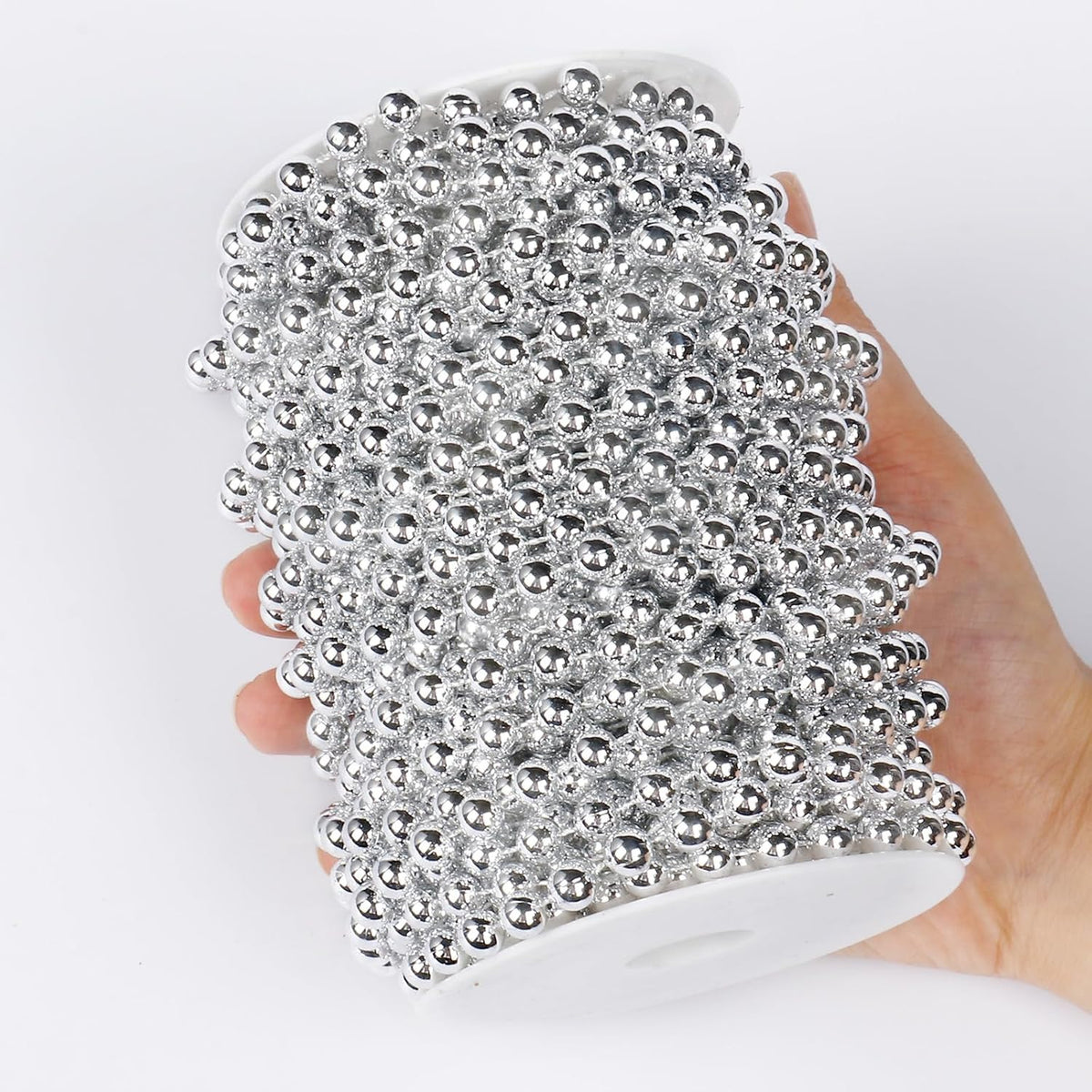 [66 Feet] Silver Pearl Beads Garland, 8MM 22 Yards Silver Faux Pearl Beads String Roll Bulk for DIY