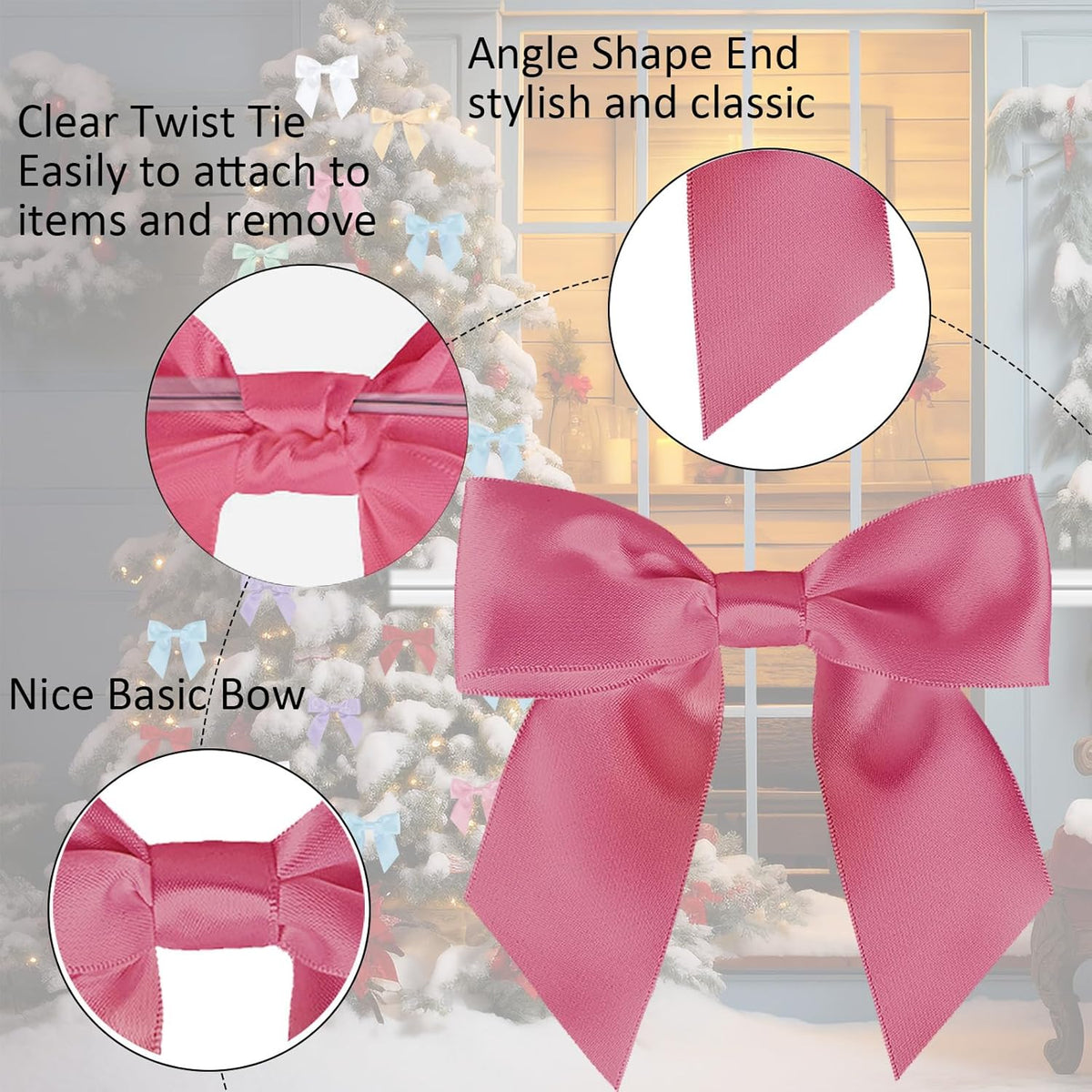 114 Pack Twist Tie Bows for Treat Bags 3" Hot Pink Satin Ribbon Bows for Package Craft, Gift
