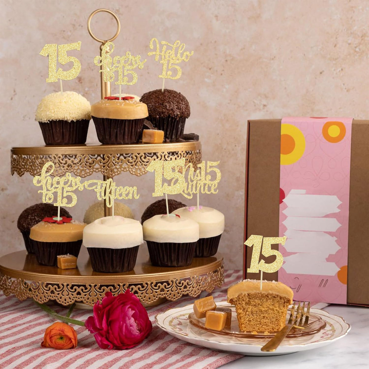 30Pcs 15th Birthday Cupcake Toppers Fifteen Cupcake Picks Cheers to 15 Years Old Mis Quince 15 Cake