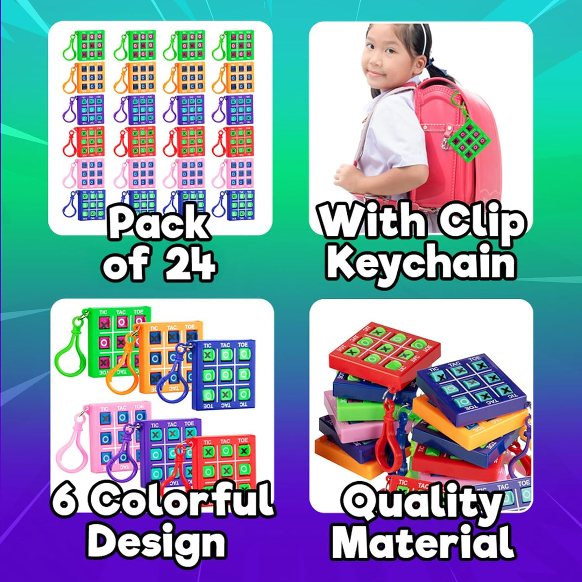 Mini Tic Tac Toe Keychain Games - (Bulk Pack of 24) 2-Inch Travel Tic-Tac-Toe Mini Board Game for