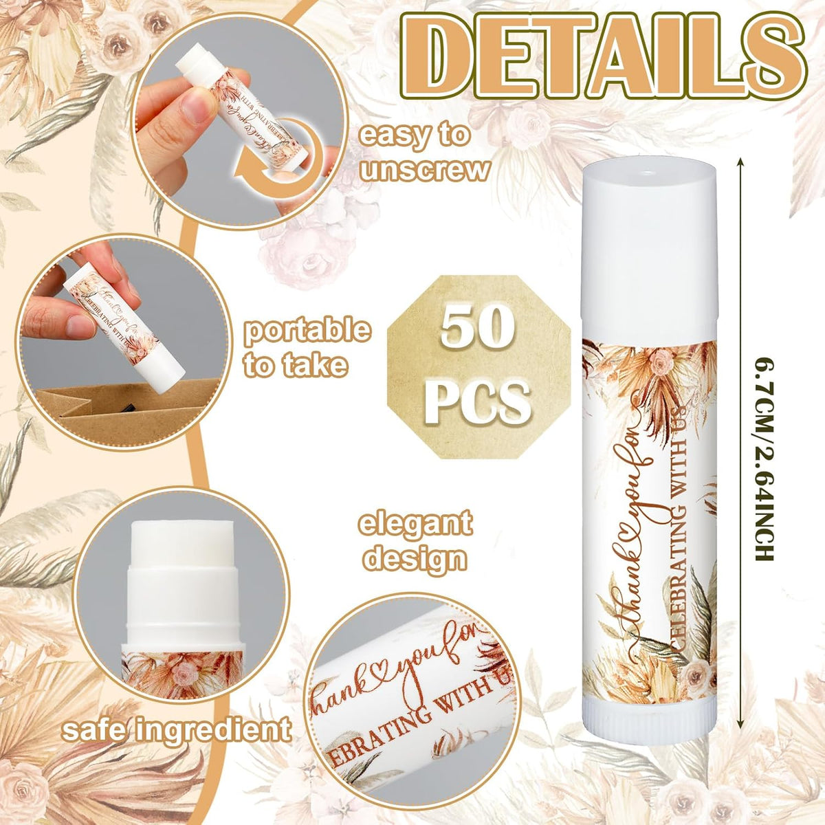 50 Pcs Wedding Bridal Shower Gifts Party Favors Bulk Floral Lip Balm Baby Shower Thank You