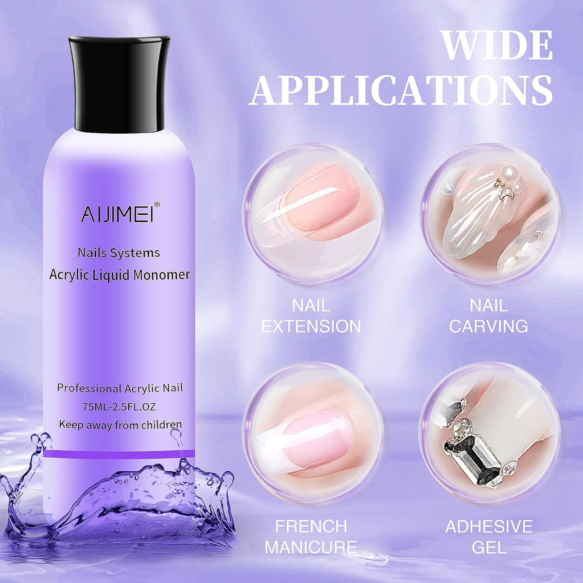 AIJIMEI Acrylic Nail Liquid Monomer 75ml/2.5fl.oz, Acrylic Nail Monomer Liquid Nail Extension Nail