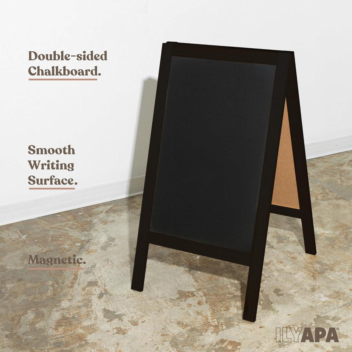 Ilyapa Wooden A-Frame Chalkboard Sign with Eraser, 40 x 20 Inch Magnetic Sidewalk Menu Board, Black