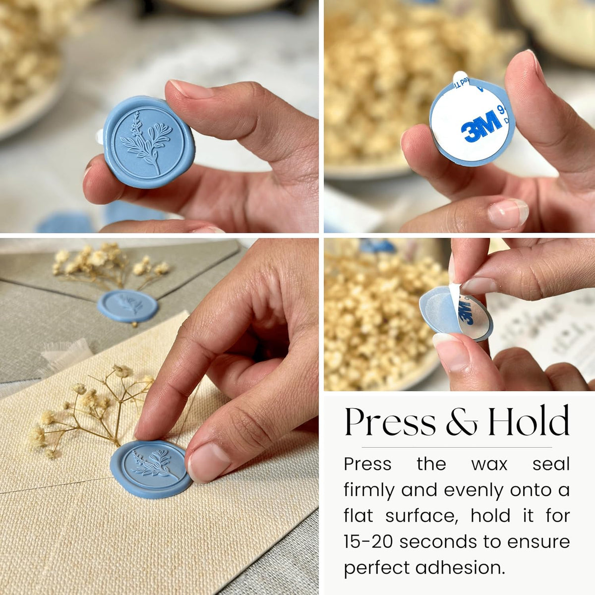 Wax Seal Stickers (60 Pcs, 3 Designs in 1 Pack) Premium Envelope Seal Stickers for Wedding