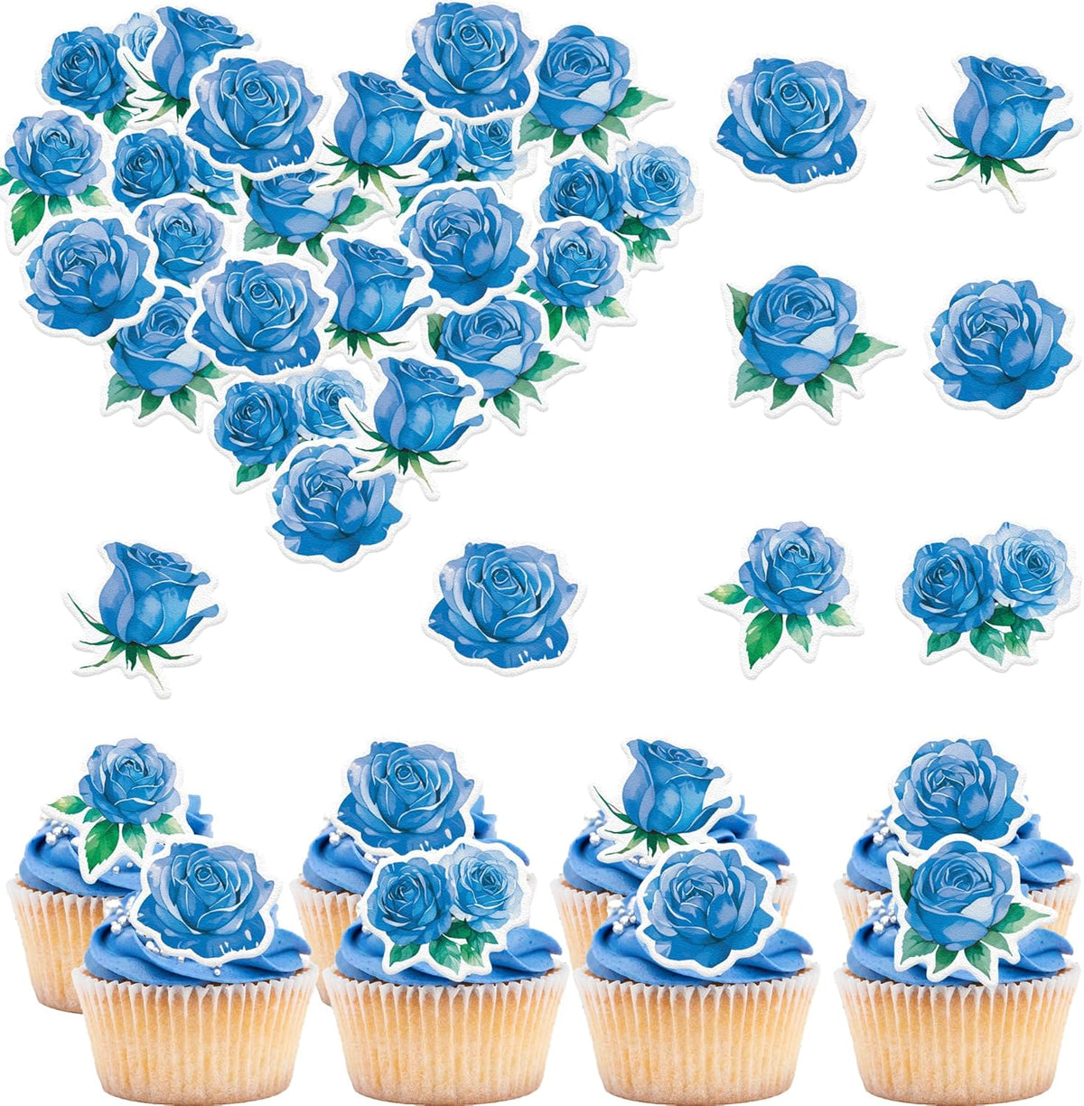 48PCS Edible Rose Flower Cupcake Toppers Wafer Paper Roses Decorations Flower Birthday Party