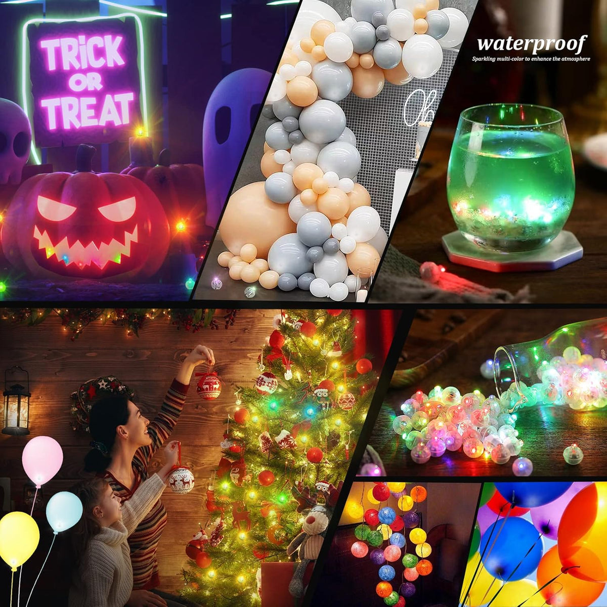 200pcs Multicolor LED Balloon Light, Rainbow Colored Round Led Flash Mini Ball Light for Paper