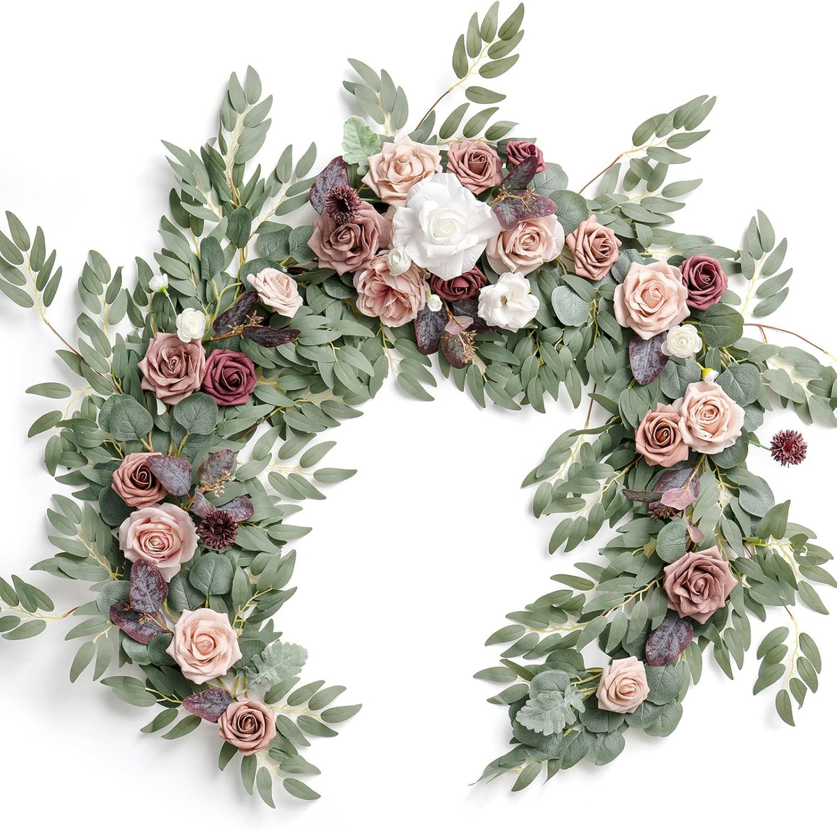 Ling's Moment Pink Flower Garland - 6FT Eucalyptus & Rose - Sweetheart Table Decor for Wedding