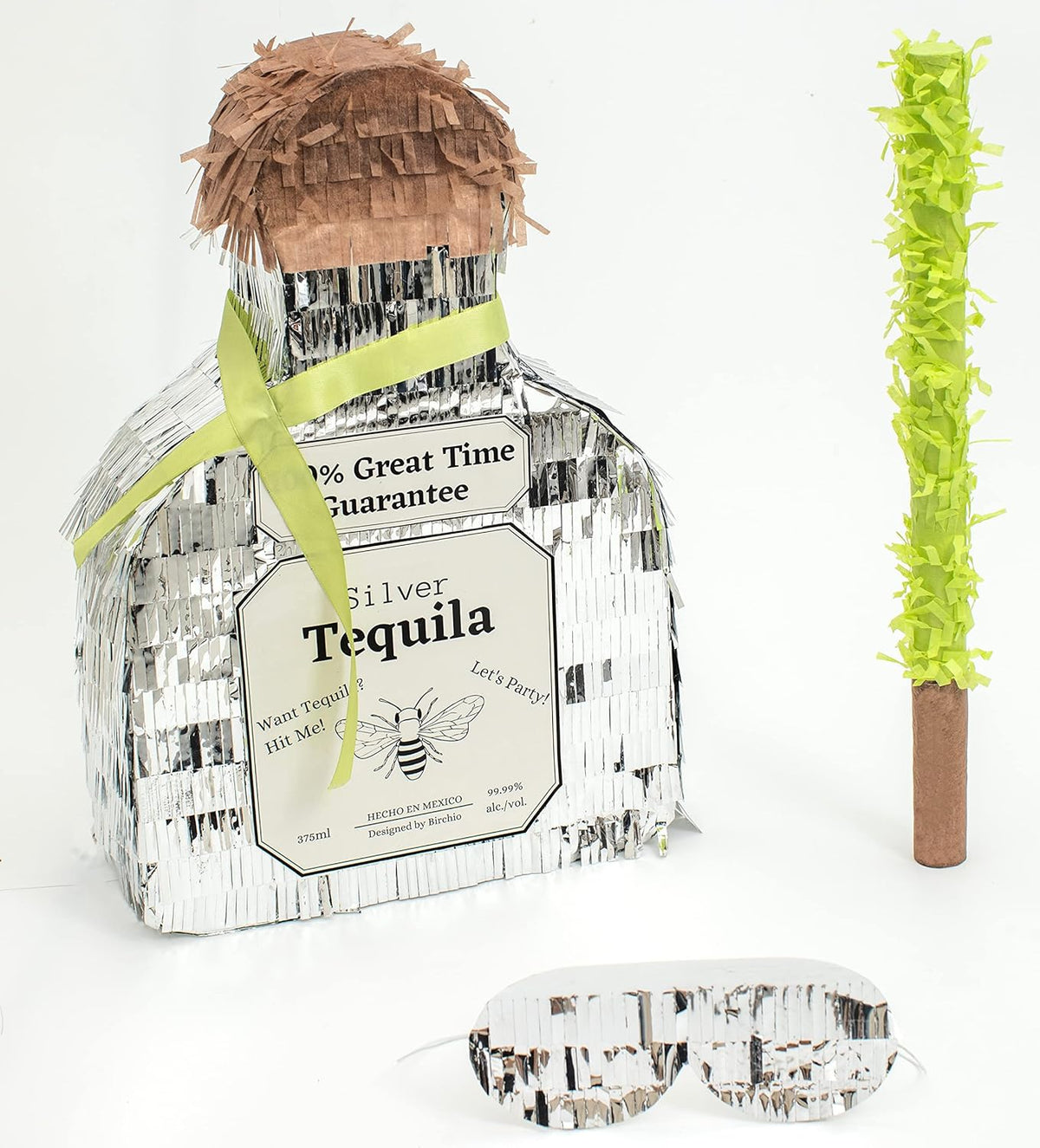 Tequila Bottle Pinata, Silver, Perfect for Birthday Parties, 10.5 x 10.5 x 4 Inches, 5 Pound