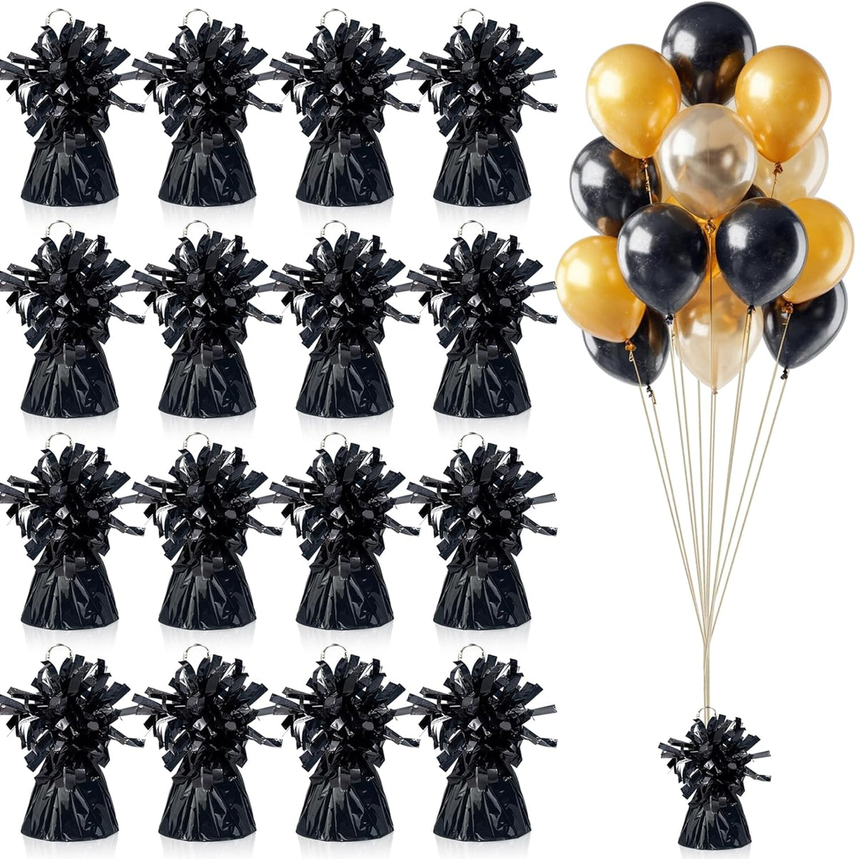 16 PCS Metallic Wrapped Balloon Weights Black Heavy Balloon Weight for Balloons Birthday Party