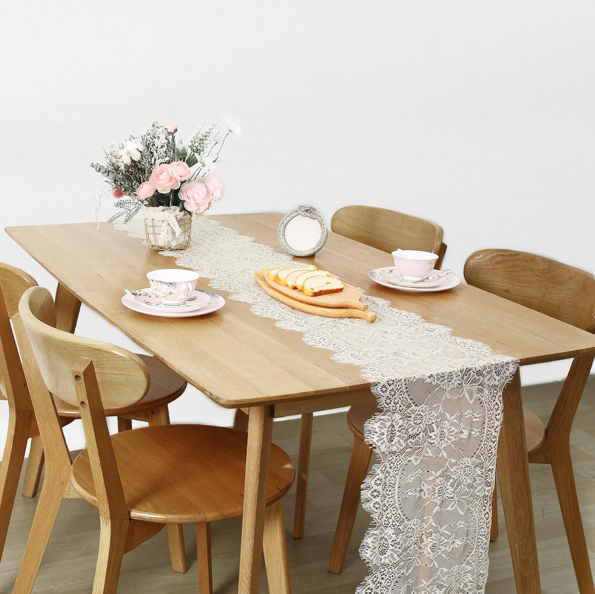 Lace Table Runner 6 Packs Ivory Table Fabric Embroidered Boho Table Runners for Party Wedding
