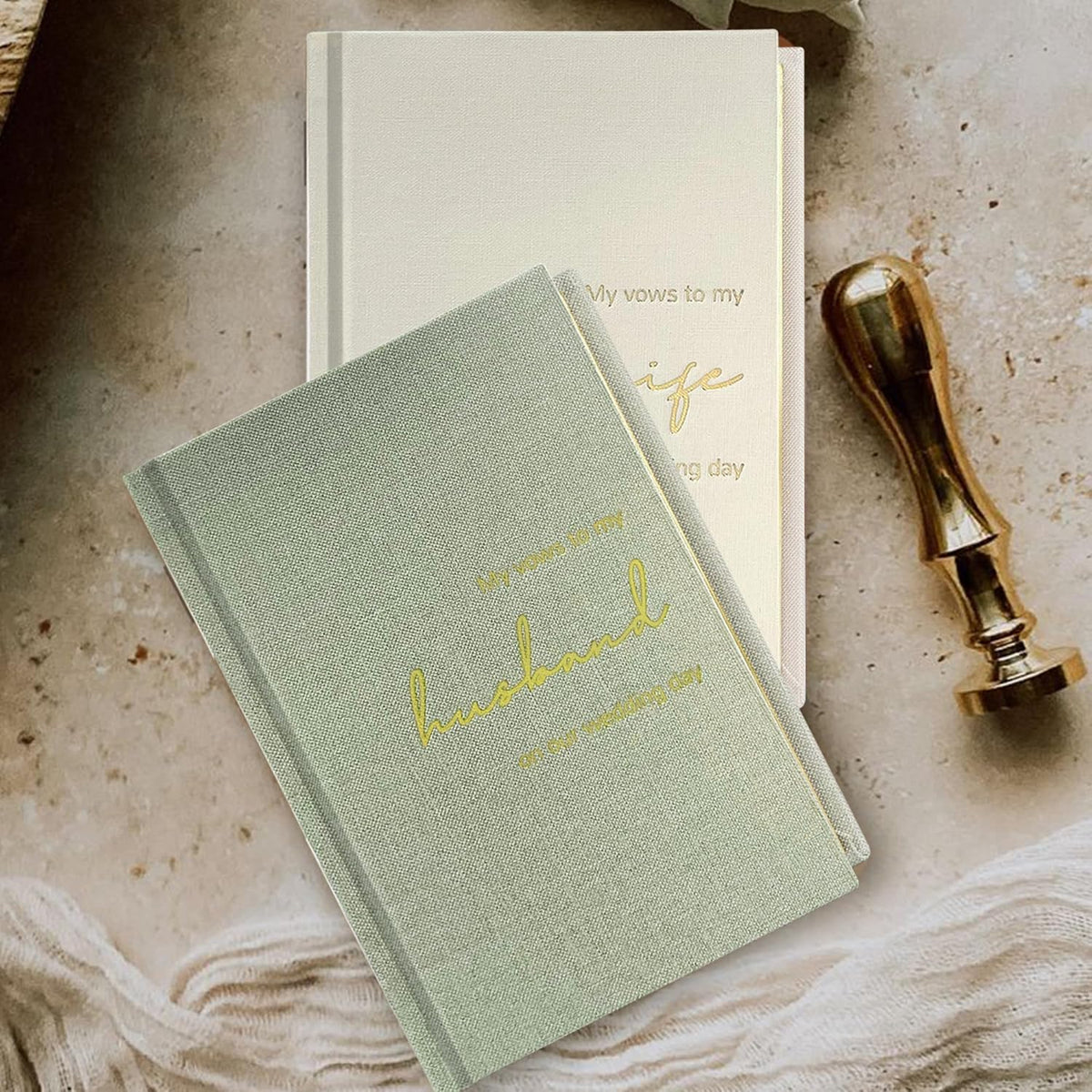 WeddingGiftsWedding Vow Books His and Hers Set of 2 Canvas Linen Wedding Vow Books Husband and Wife
