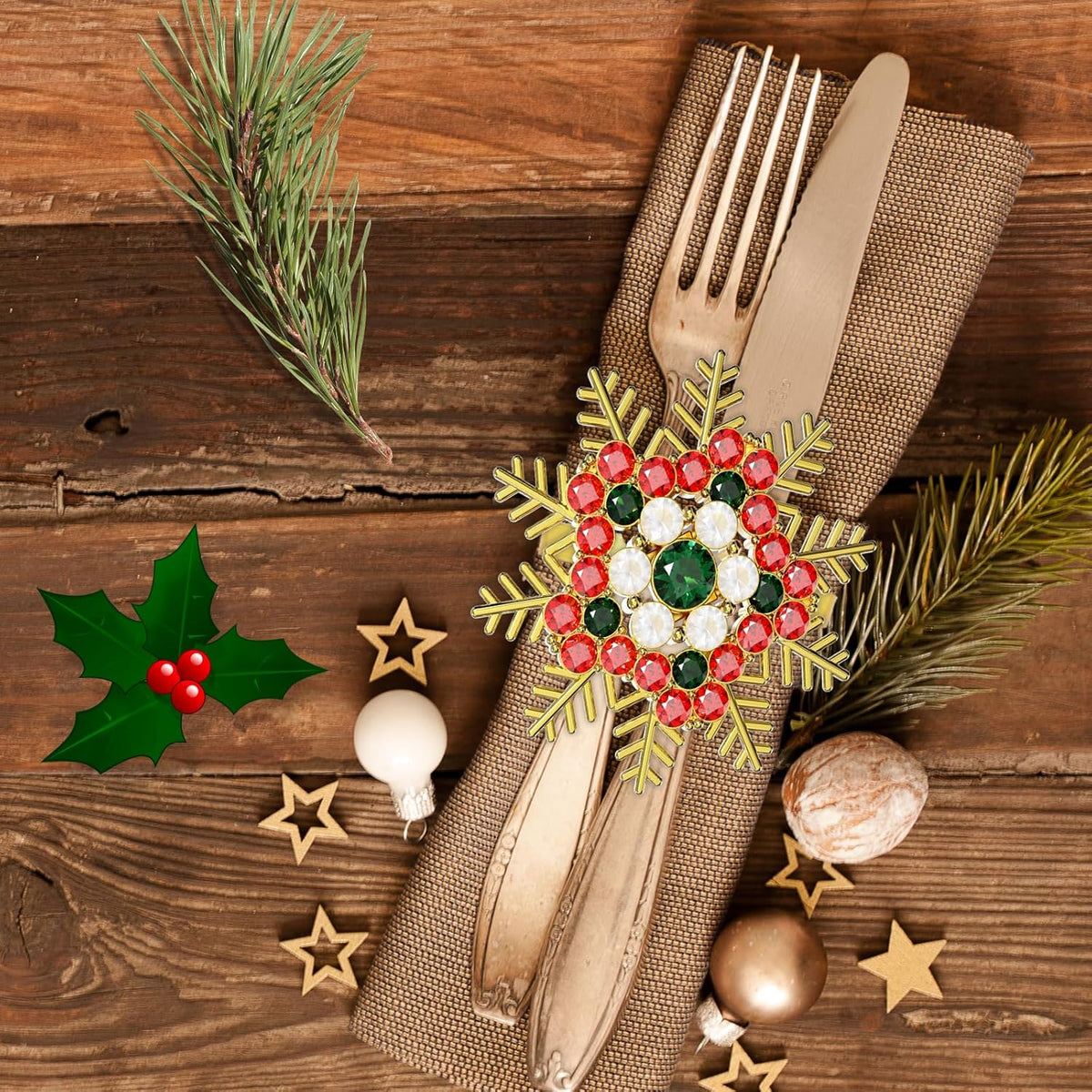 Halatool Set of 6 Christmas Napkin Rings Colorful Snowflake Napkin Holder for Christmas