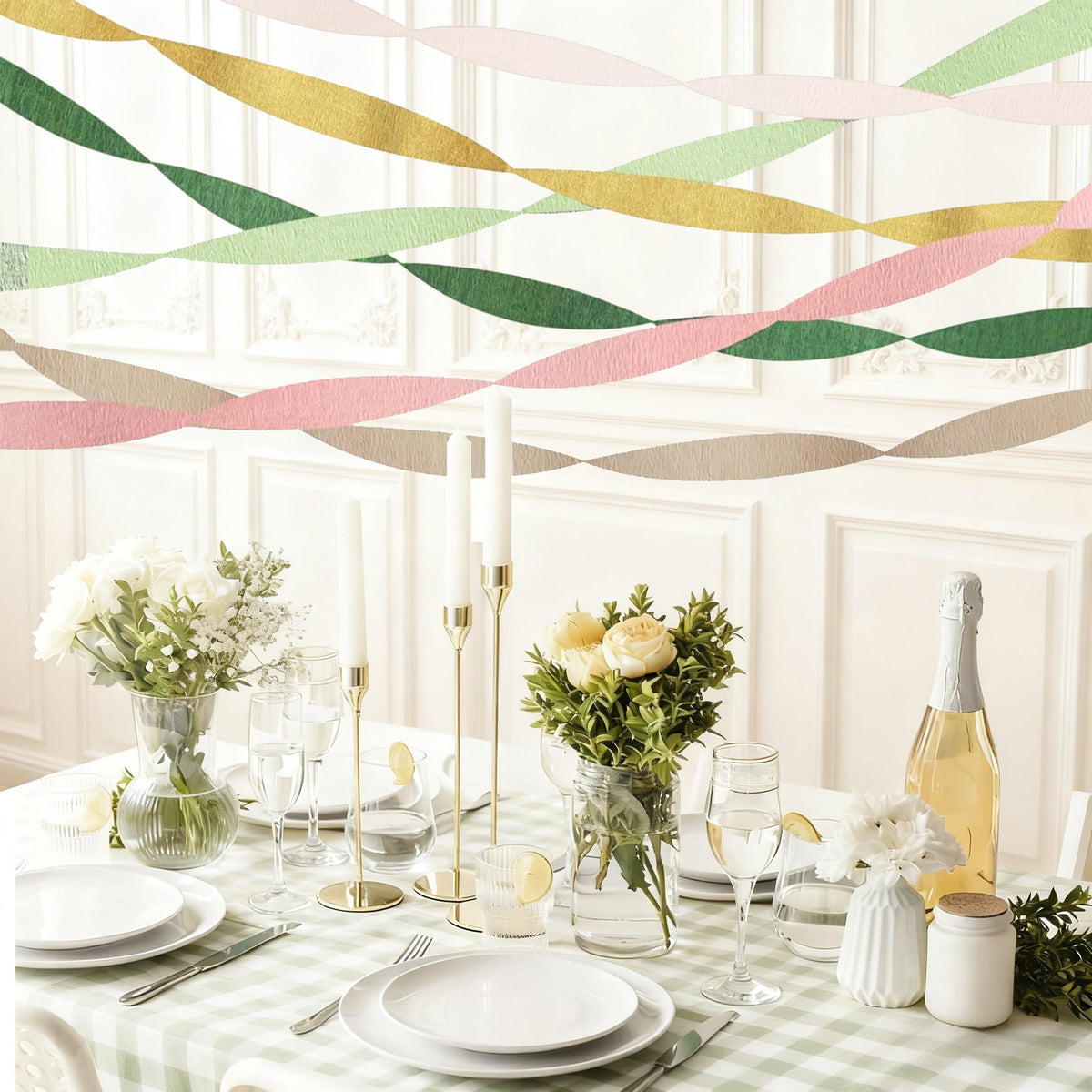 Crepe Paper Streamers Party Decorations - 6 Rolls Grass Green Gold Pink Olive Green Beige Khaki