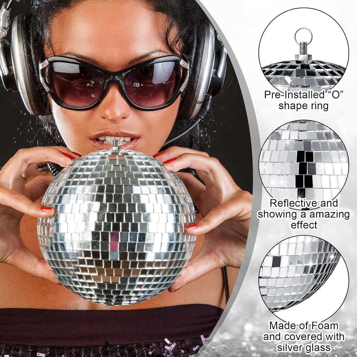 Haull 8 Pcs Large Disco Ball Set Silver Mirror Disco Reflective Ball with Hanging Ring Party