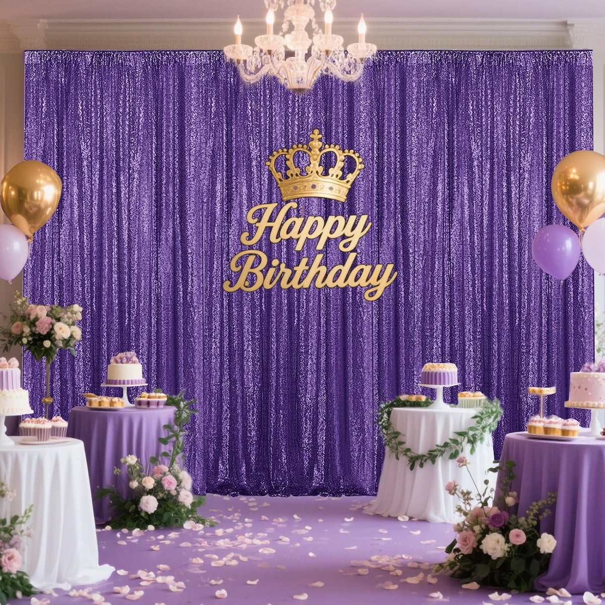 Purple Sequin Backdrop Curtain 4 Pieces 2FTx8FT Glitter Photography Backdrop for Party Wedding