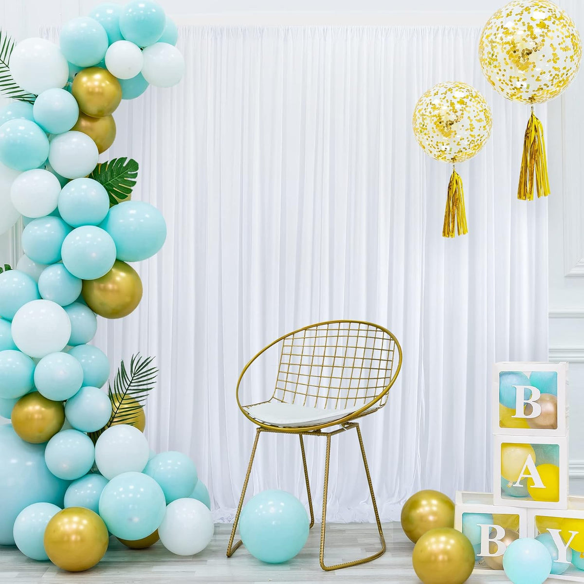 20 ft x 8 ft White Backdrop Curtain Drapes for Wedding Parties, 4 Panels 5 ft x 8 ft Wrinkle Free