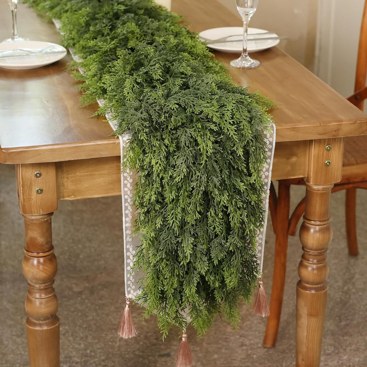 5FT Real Touch Cedar Garland - Artificial Christmas Garland Fake Green Faux Thick and Lush Pine