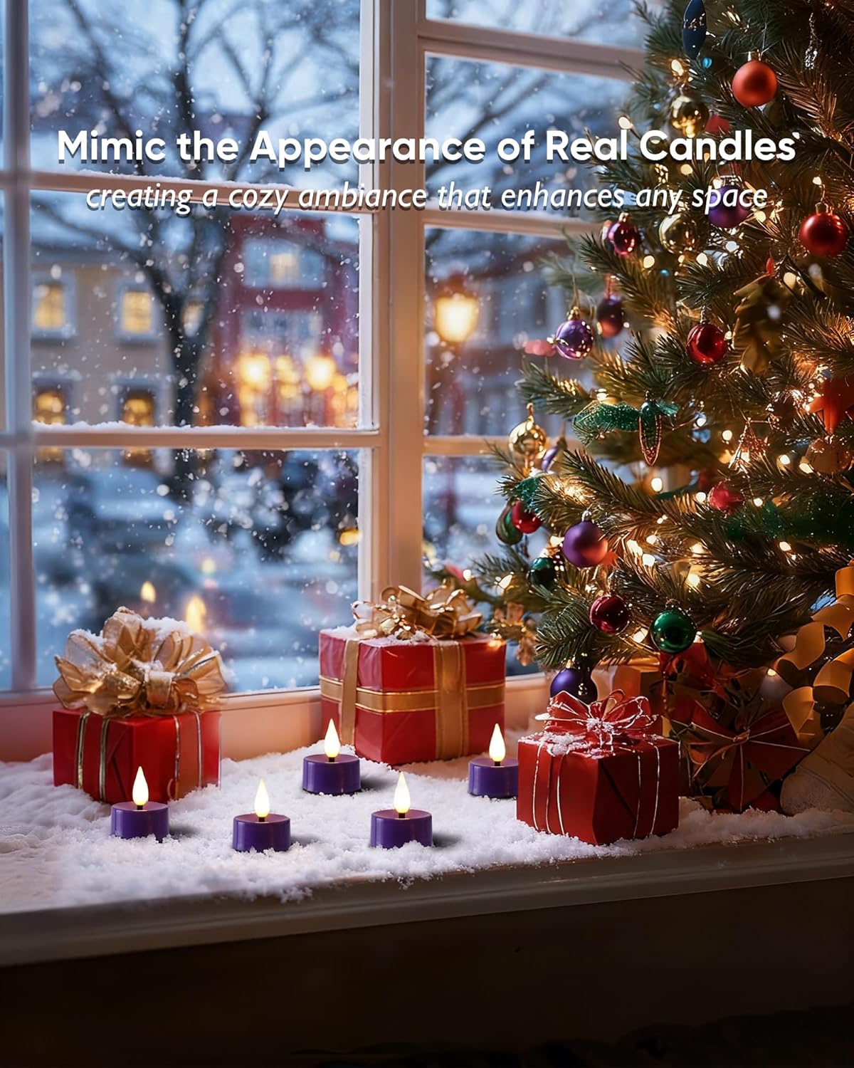 Amagic Flameless Purple Timer Remote Tealights Candles, 3D Black Wick Flickering Tea Light
