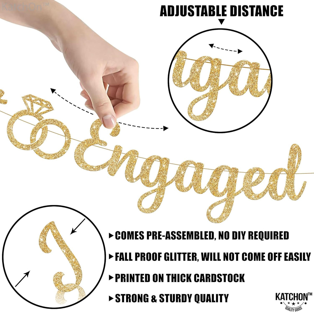 KatchOn, Glitter Gold Just Engaged Banner - 10 Feet, No DIY | Engagement Banner for Just Engaged