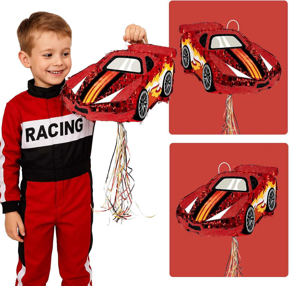 WERNNSAI Race Car Piñata - Race Car Birthday Decorations Truck Car Pinata Bundle with Blindfold and
