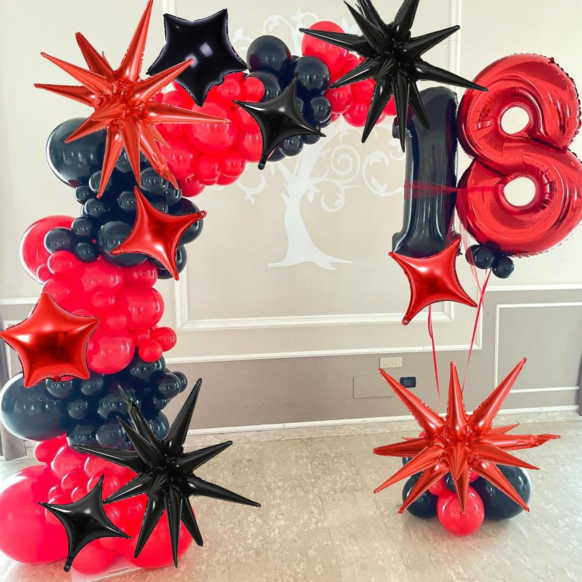 Red and Black Star Balloons, 22in Large Star Balloons Foil 10in 4-Pointed & Pentagram Balloon for