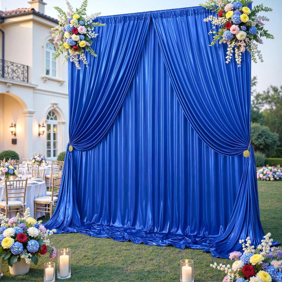 20ftx10ft Royal Blue Sequin Backdrop Curtain Panels for Parties, 4 Panels Wrinkle Free Glitter