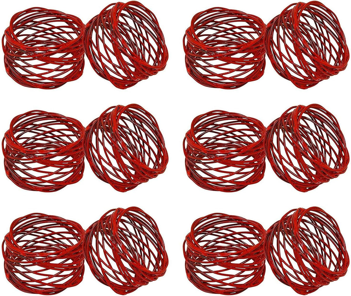 Handmade Round Red Mesh Napkin Rings Set of 12 Holder for Dinning Table Parties Everyday, Dia: 2
