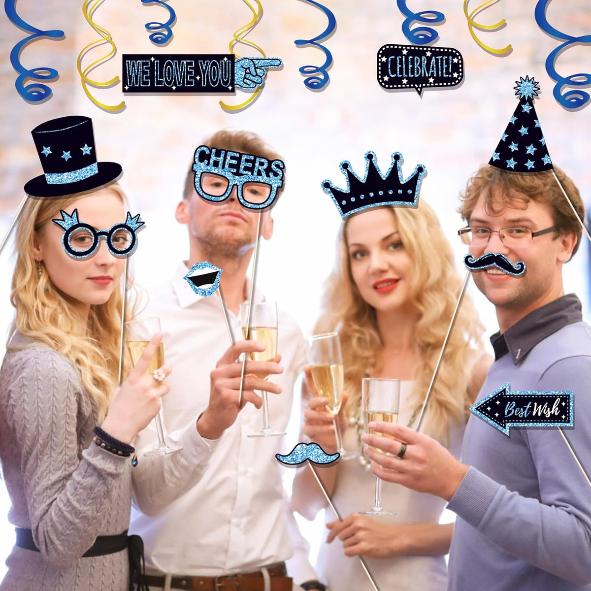 36 PCS Birthday Photo Booth Props Party Supplies Holiday Picture Decorations Photo Booth Props for