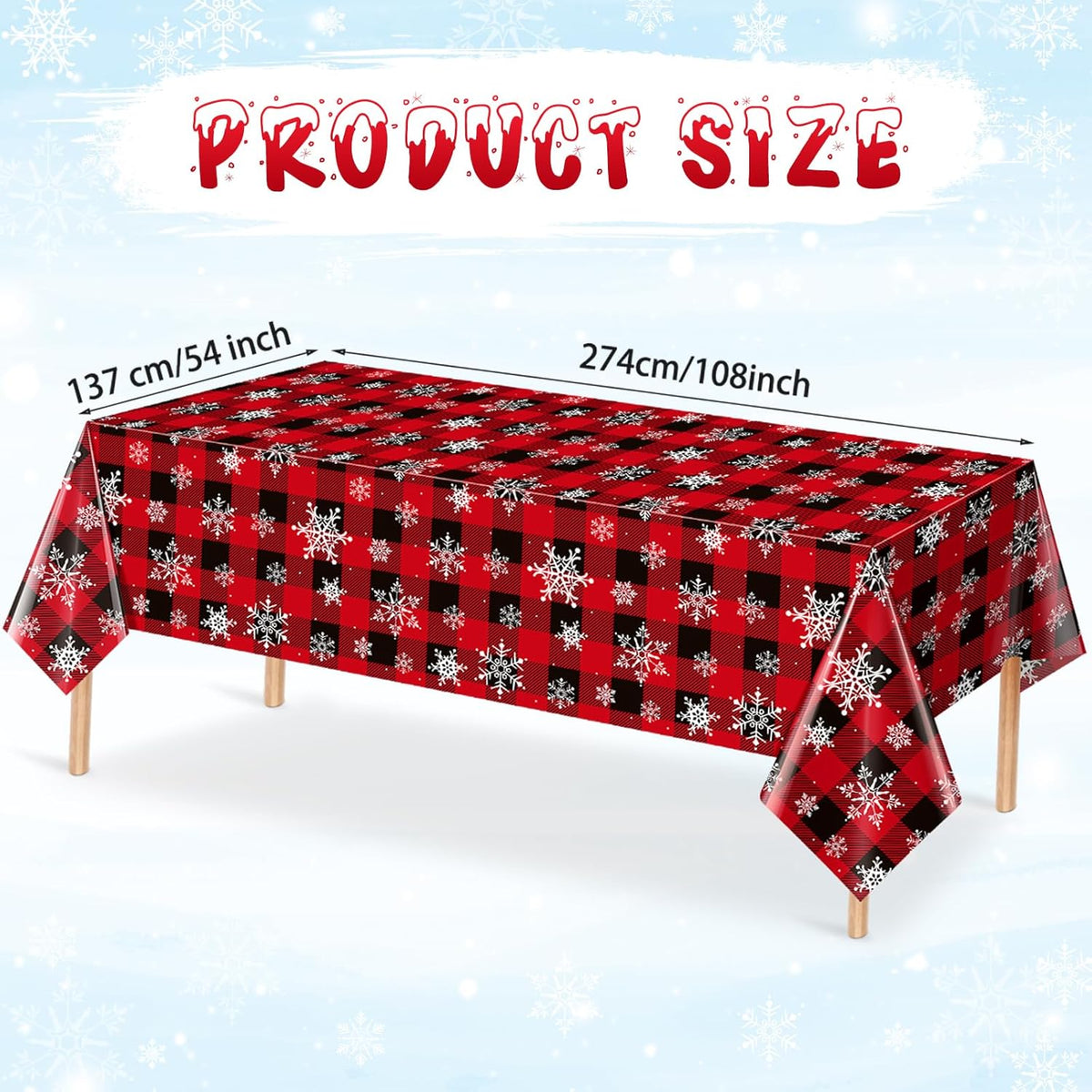 3 Pieces Red and Black Buffalo Plaid Merry Christmas Party Tablecloth Decorations,Plastic White