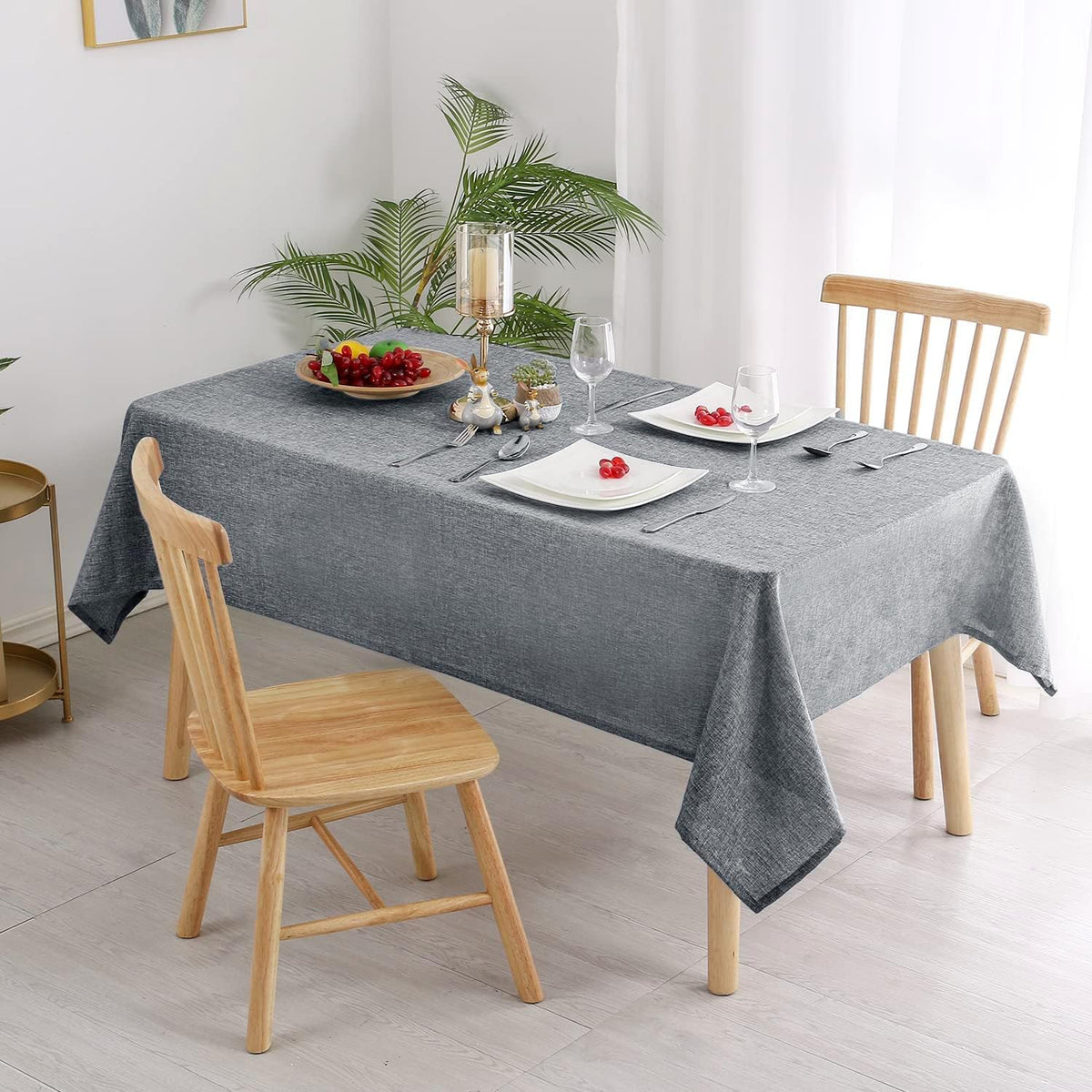 Hiasan Faux Linen Rectangle Tablecloth - Wrinkle and Stain Resistant Washable Table Cloth for