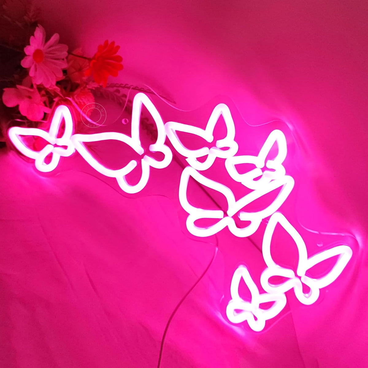 SYLHOME Pink Butterfly Led Neon Light Sign Girls Bedroom Kids Room Beauty Studio Living Room