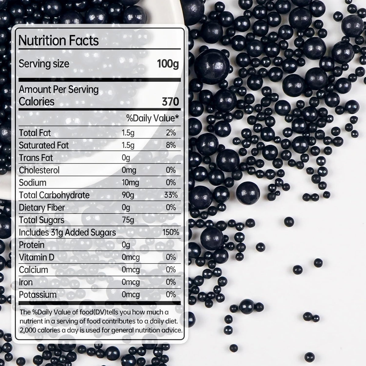 Black Pearl Sugar Sprinkles, Edible Black Sprinkles for Cake Decorating, 150g/5.29oz, Baking Cake