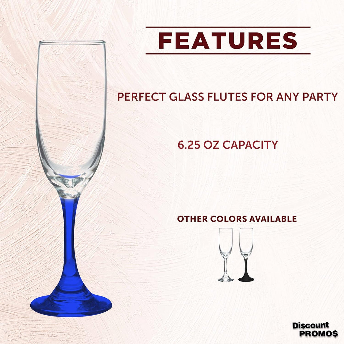 DISCOUNT PROMOS Premiere Champagne Flutes 6.25 oz. Set of 10, Bulk Pack - Elegant Drinkware for