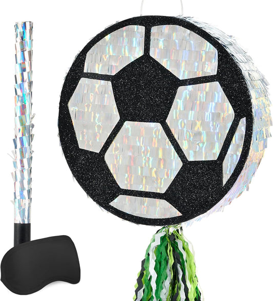 WERNNSAI Soccer Ball Piñata-Soccer Party decoration Piñata with Blindfold Bat for Kids Sports