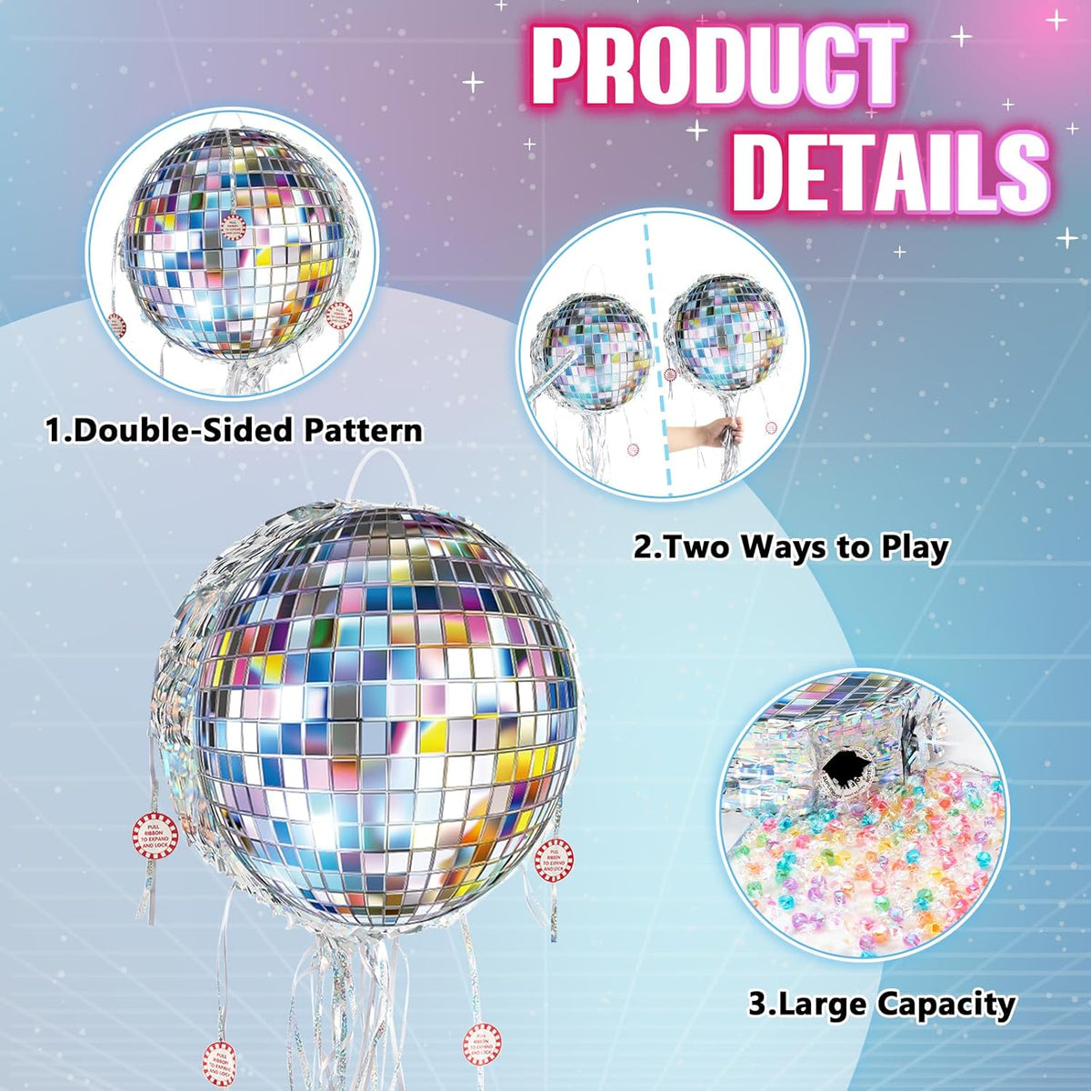 WERNNSAI Disco Ball Piñata - Disco Party Decoration Pull String Mirror Piñata with Bat and