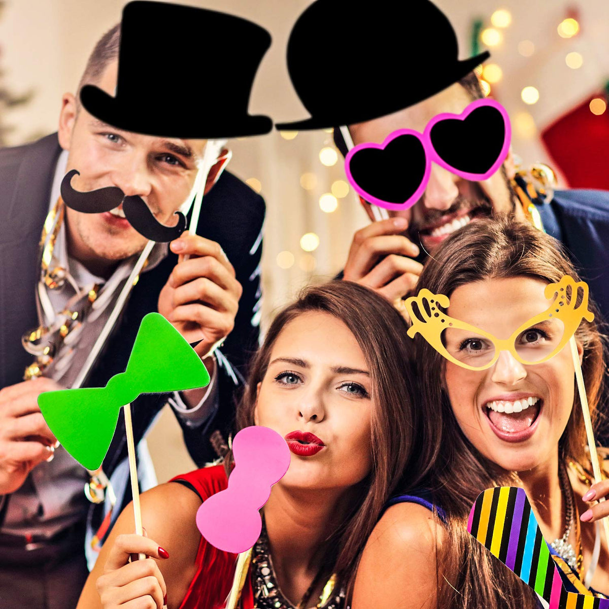 Gejoy 60 Pcs Photo Booth Props DIY Kit Funny Selfie Props Accessories for Grad Wedding Prom Party