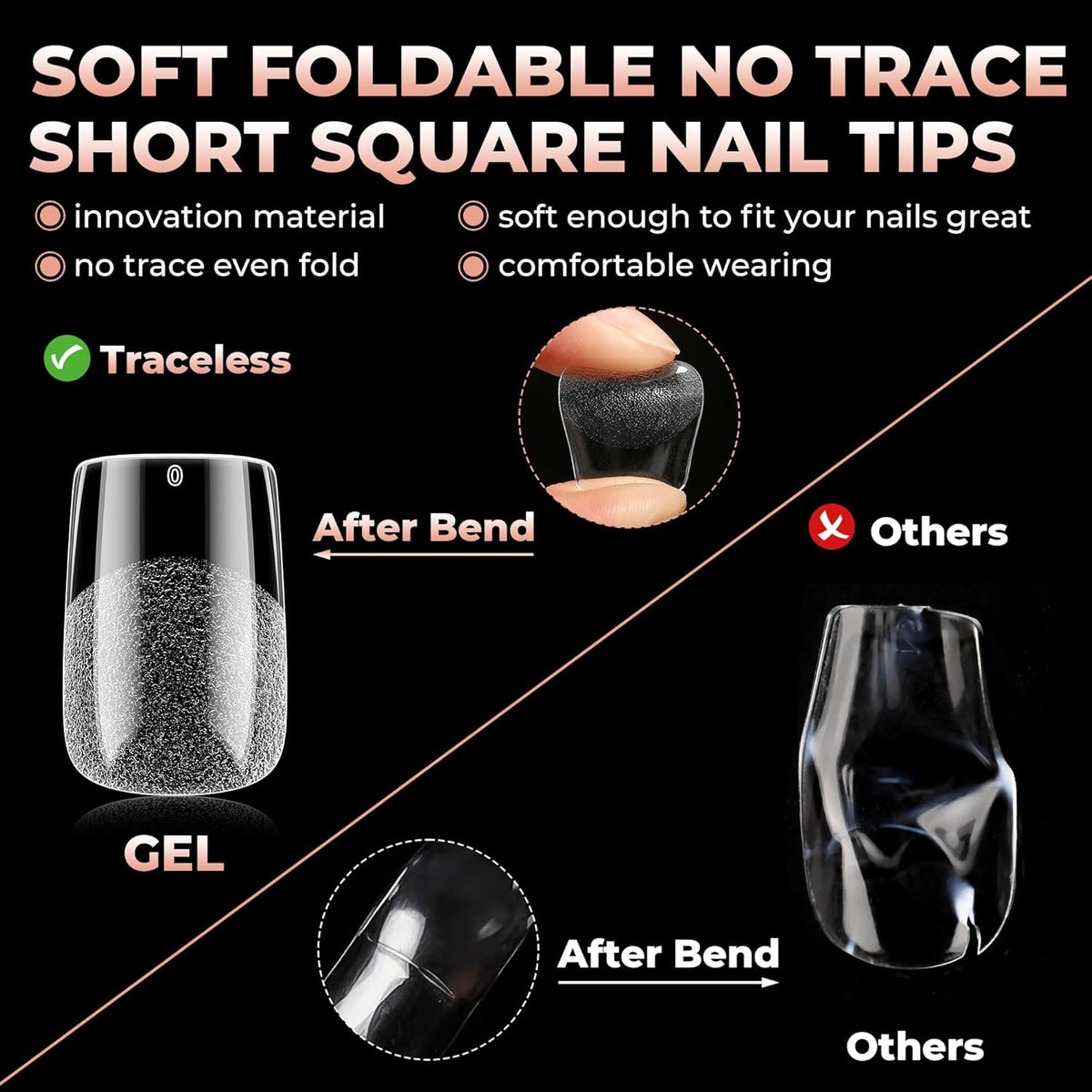 UNA GELLA Short Square Gel Nail Tips: 312pcs Square Fake Nails Pre-File Soft Gel Nails Tips for