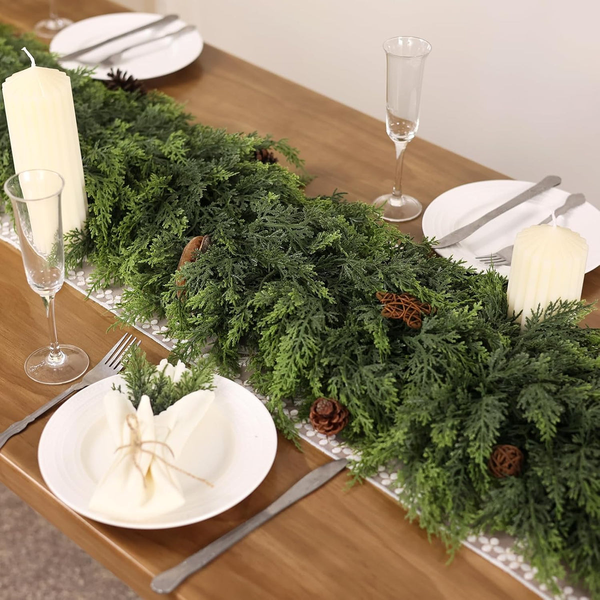 9FT Real Touch Cedar Garland - Artificial Christmas Garland Fake Green Faux Thick and Lush Pine