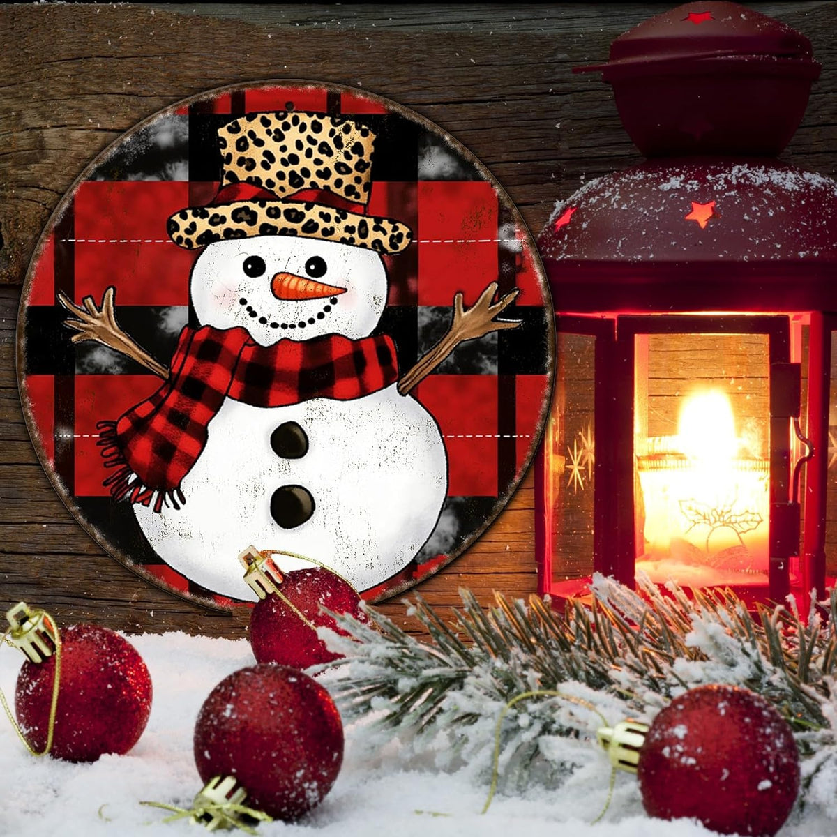 Round Christmas Snowman Tin Sign Vintage Snowman Sign Rustic Wall Decor For Christmas Home