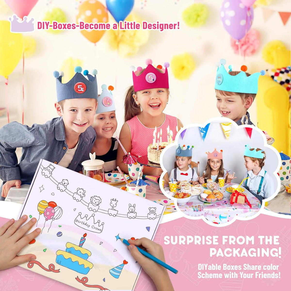 Reusable Birthday Crown with Numbers,Kids Birthday Hat Fabric Crown Pertain Kids Boy Toddler Girl