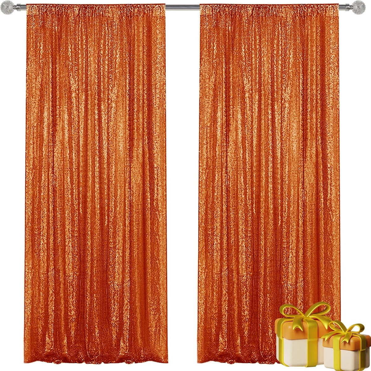 Orange Sequin Backdrop Curtain 2 Pieces 2FTx8FT Glitter Photography Backdrop for Party Wedding