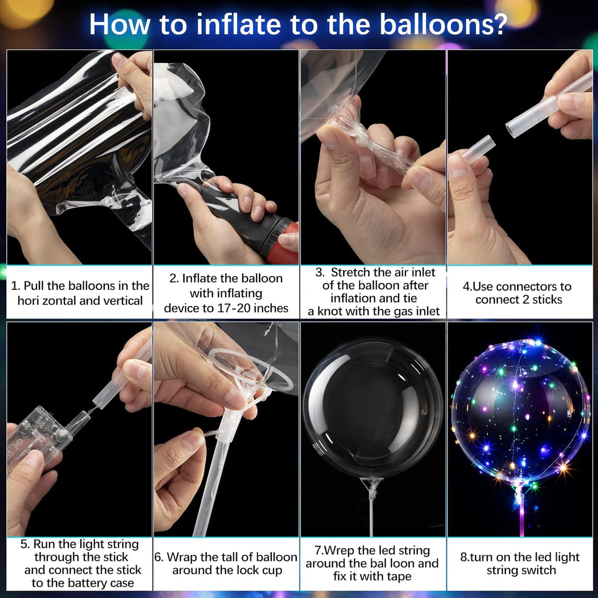 Vinsot 30 Pack LED Bobo Balloons Light Up Balloons Clear Helium Bubble Bobo Glow with String Lights