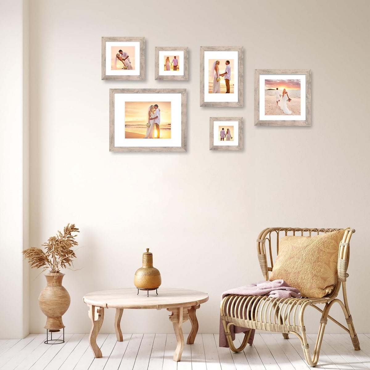 8x8 Picture Frames Set of 4 with High Definition Real Glass, Smoke Gray Frame Display 6x6 Pictures
