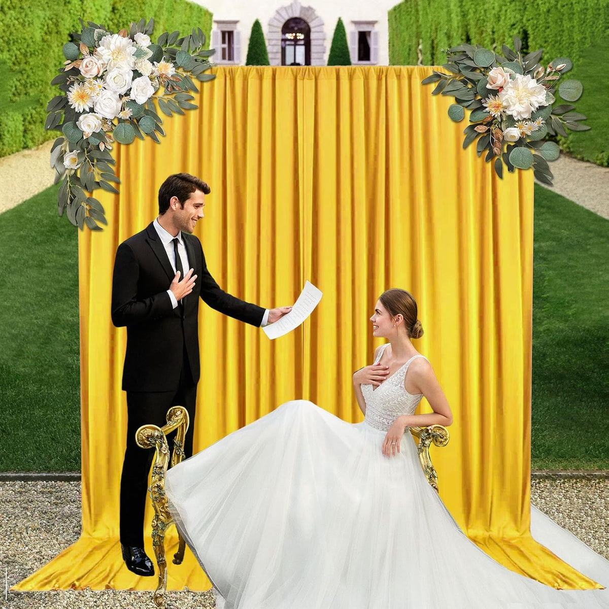10ft x 10ft Yellow Backdrop Curtains for Parties, Fabric Satin Background Curtain with Rod Pockets