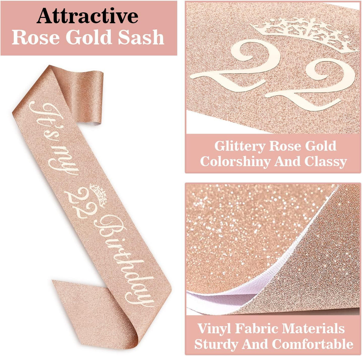 22 Birthday Decorations for Women Including Sash and Tiara, Cake Topper and Candles, 22nd Birthday