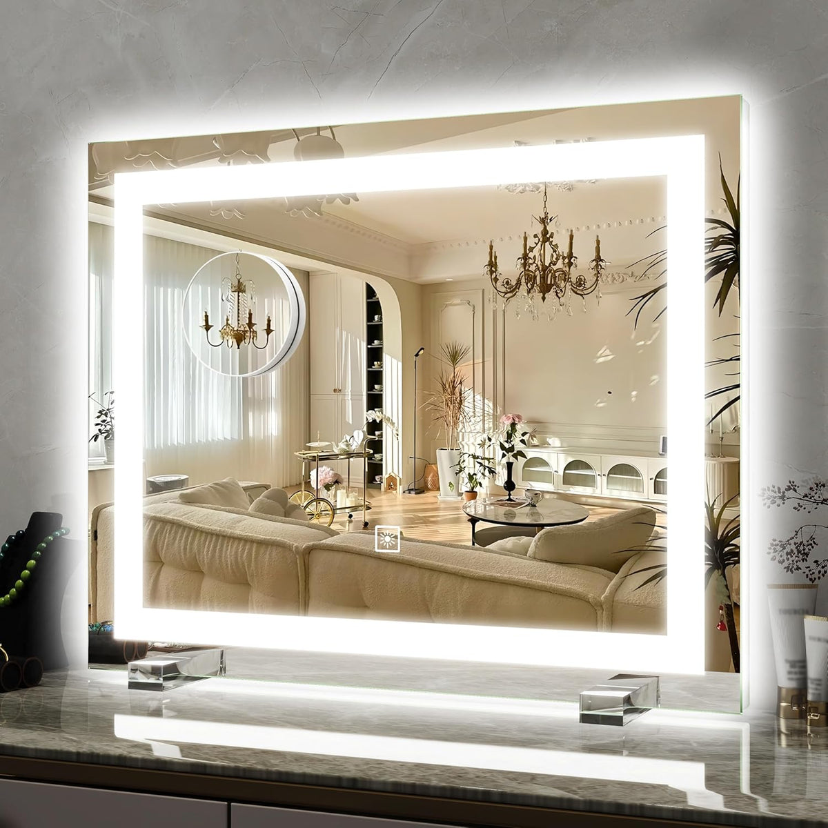 22x20 Inch Lighted Vanity Mirror, 3-Mode Touch Dimming LED Lighting, Large Makeup Mirror for
