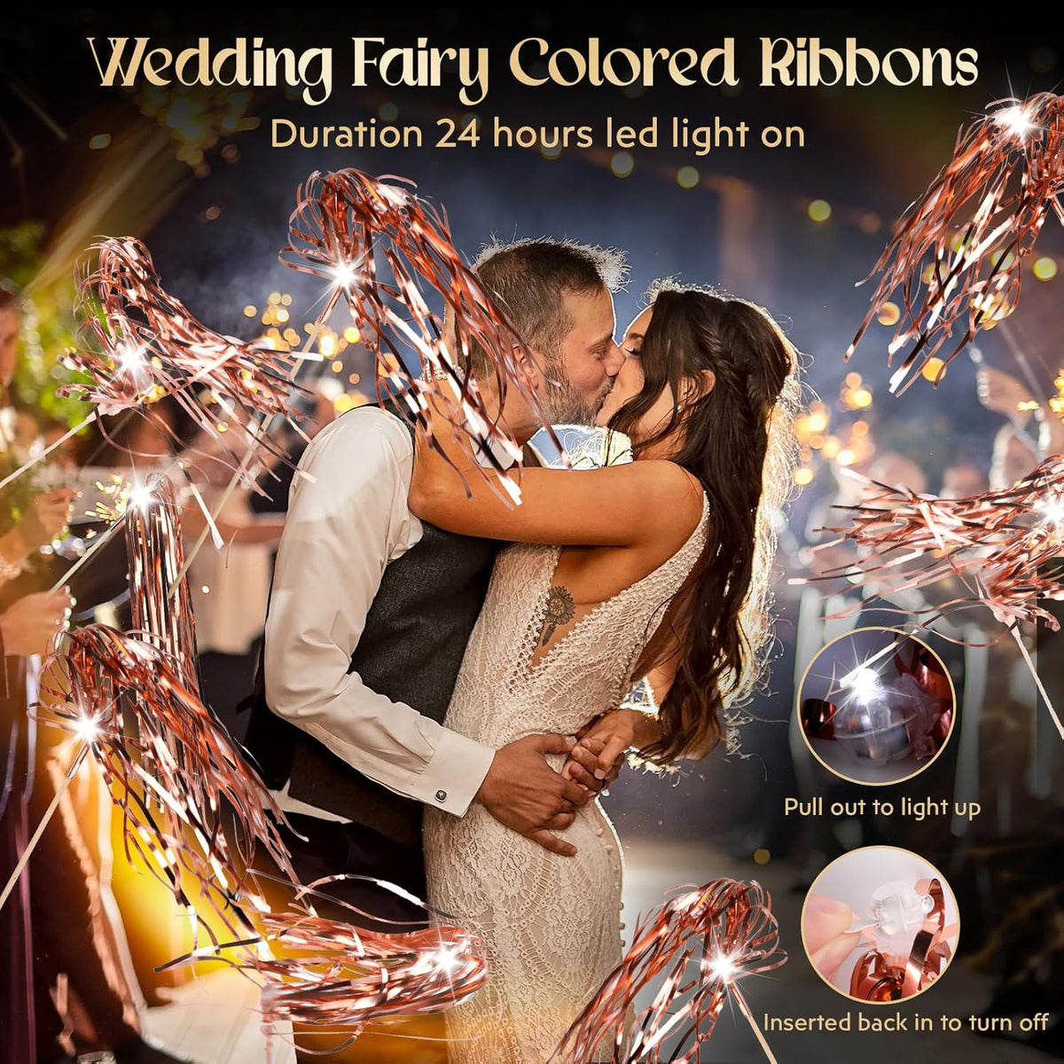 100 pcs Wedding Wands Light up with LED Tinsel Wedding Streamers for Wedding Send off and Greeting