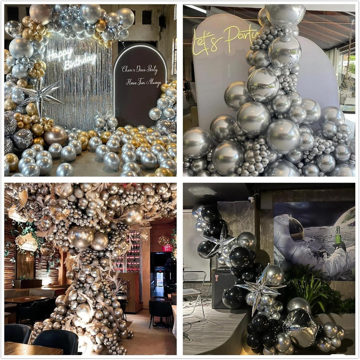 412pcs Metallic Silver Balloon Garland Arch Kit 18 12 10 5 Inch Different Sizes Latex Chrome
