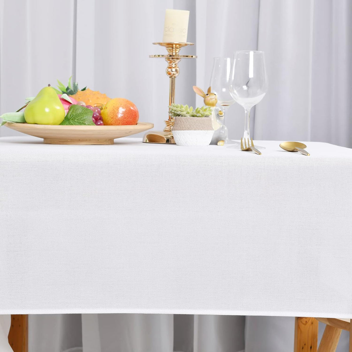 Hiasan Faux Linen Rectangle Tablecloth - Wrinkle and Stain Resistant Washable Table Cloth for